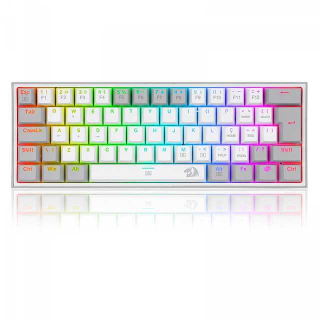 Teclado Gamer Mecánico 60% Redragon Fizz Rainbow, Switches Redragon Blue, Alámbrico, Iluminación RGB, Ingles - K617-R WG