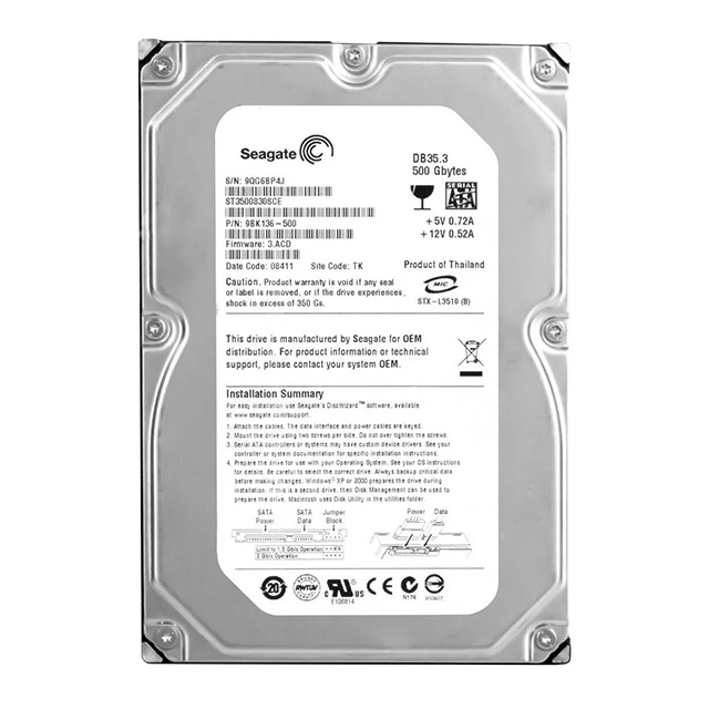 Disco Duro Seagate 500GB SATA 3.5", HDD - ST3500830SCE