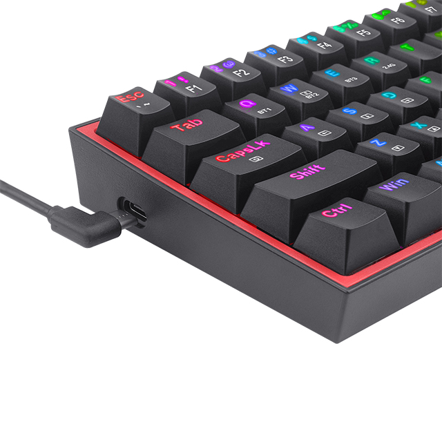 Teclado Gamer Mecánico 60% Redragon Fizz Pro Black, Switches Redragon Red, Inalámbrico, USB 2.4Ghz, Bluetooth 5.0, Iluminación RGB, Español - K616-RGB-B