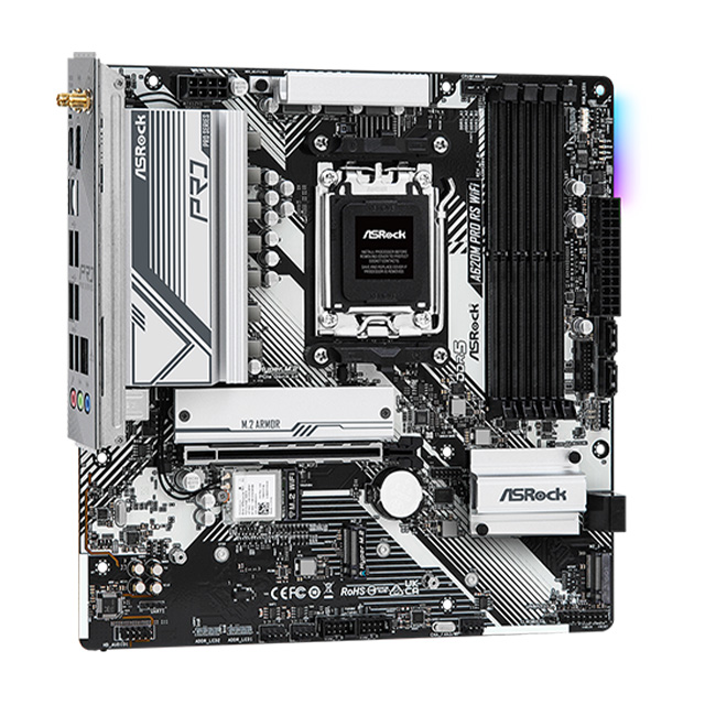 Tarjeta Madre ASRock A620M PRO RS WiFi, AM5, Micro-ATX, DDR5 7200Mhz, 3x M.2, PCIe 4.0