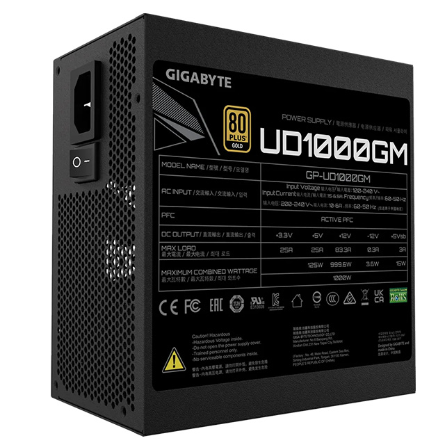 Fuente de Poder Gigabyte UD1000GM, 1000w, 80 Plus Gold, Full Modular - GP-UD1000GM