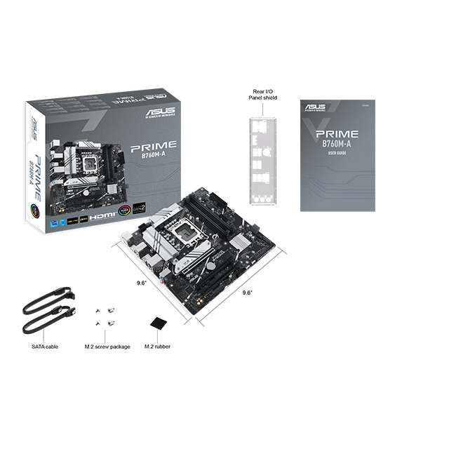 Tarjeta Madre Asus Prime B760M-A, Micro-ATX, 12th, 13th & 14th Gen Intel, LGA1700, DDR5 7200Mhz OC, x2 M.2, Aura Sync