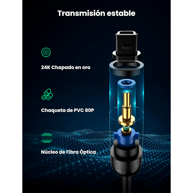 Cable Óptico de Audio Digital UGREEN Toslink SPDIF, Soporte Dolby DTS PCM 5.1, Fibra Óptica – 70892