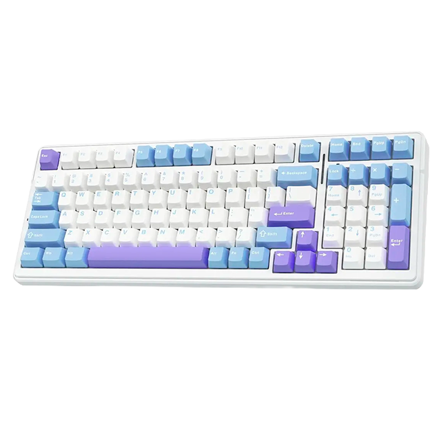 Teclado Mecánico Aula F99, 90%, alámbrico, switches Red, pads absorbentes, RGB, español, blanco/azul/morado – 8500-0005