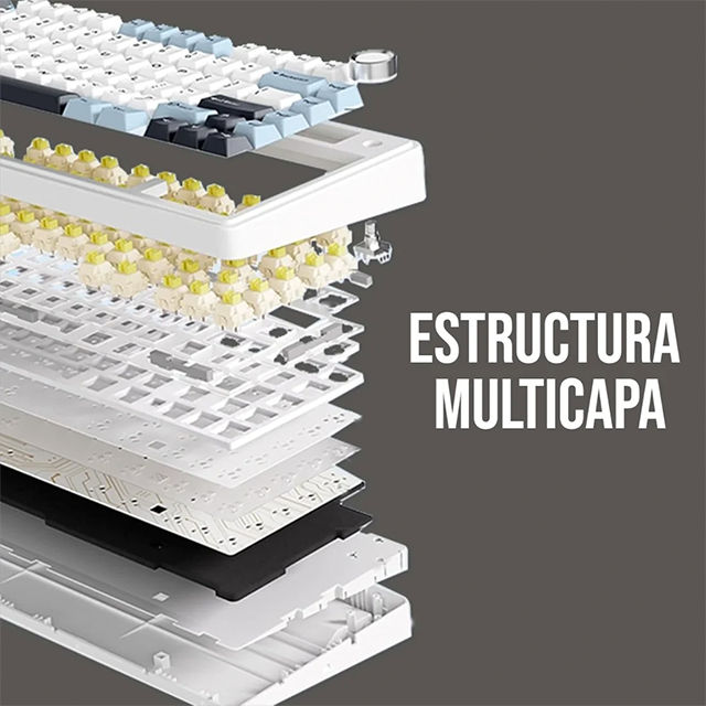 Teclado Mecánico Inalámbrico AULA F75 Pro Black/Gray, 75%, Reaper Switch, Triple Conexión, Gasket, RGB – 8500-0050