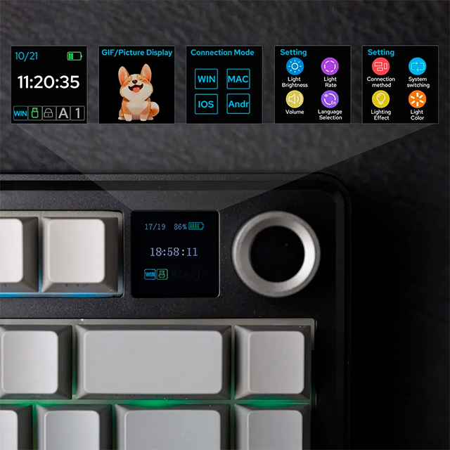 Teclado Mecánico Aula F75 MAX Wireless, 70%, pantalla integrada, triple conexión, switches Reaper, gasket, RGB, negro/gris – 8500-0052