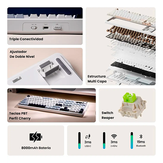 Teclado Mecánico Aula F108PRO Wireless, 100%, switches Leobog Reaper, inglés, inalámbrico – 8500-0060