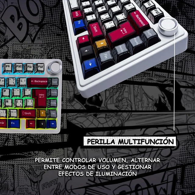 Teclado Mecánico Inalámbrico AULA F75 Comic, 75%, Star Vector Switch, Triple Conexión, Hot-Swap, Gasket, RGB, Español – 8500-0078