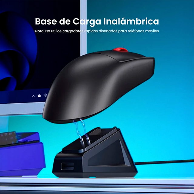 Mouse Gamer Inalámbrico AULA SC380 Pro Black, 12,000 DPI, PAW3311, 1000 Hz, Tri-Mode, Base de Carga, 55 g – 8500-0125