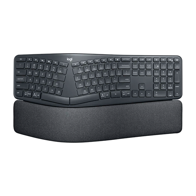 Teclado Ergonómico Inalámbrico Logitech ERGO K860, Diseño Curvo y Partido, Reposamanos Acolchado, Color Grafito, Español - 920-009845