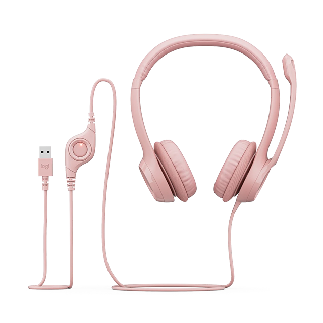 Audífonos Logitech H390, Conexión USB, Micrófono con Cancelación de Ruido, Controles en Cable, Sonido Digital Estéreo, Diadema Ajustable, Color Rose - 981-001280