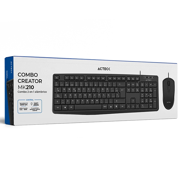 Kit Teclado y Mouse Alámbrico Acteck Creator MK210, USB, Teclado Estándar 105 Teclas, Mouse Óptico 1600 DPI, Negro – AC-928984