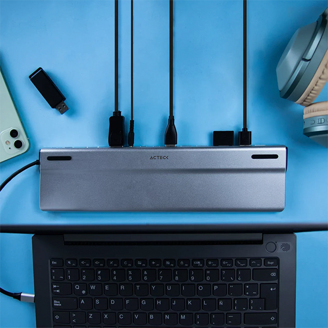 Docking station Port X DH690 14 en 1, USB-A 2.0, USB-A 3.1, USB-C, PD, HDMI, VGA, DP, SD, MicroSD, AUX, Ethernet, Elite plata – AC-932950