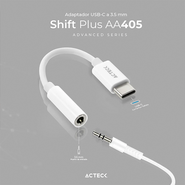 Adaptador USB tipo C a jack 3.5 mm Shift Plus AA405 Acteck – AC-934831