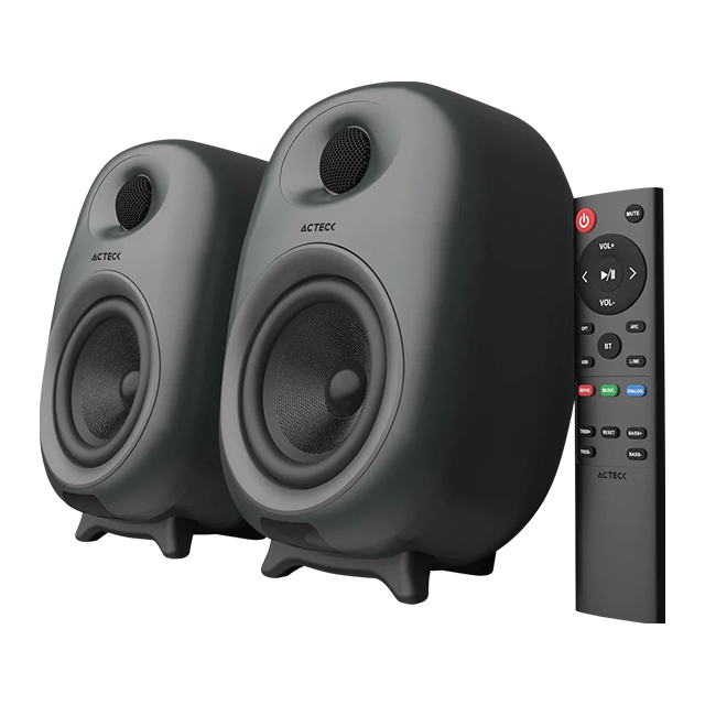 Bocinas Activas Acteck Dynamic Exact BS685, Estéreo 2.0, 80W RMS, Bluetooth 5.0, RCA, Óptico, HDMI ARC, USB-A, Negro – AC-935210
