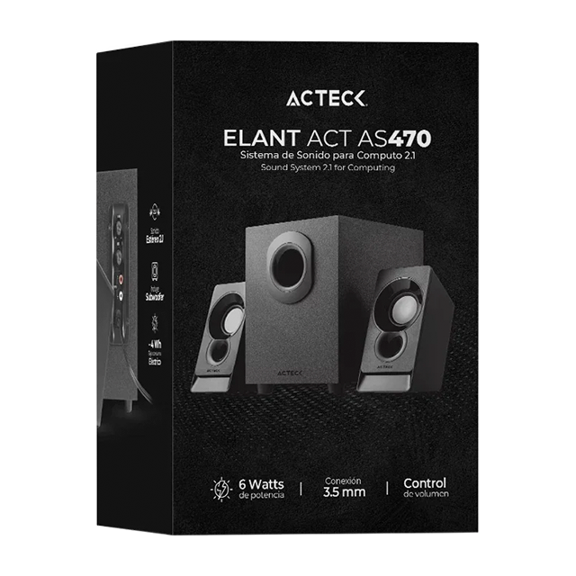 Bocinas para Computadora Acteck Elant Act AS470, Estéreo 2.1, Altavoces 3W + Subwoofer 5W, 3.5 mm, Negro – AC-935241