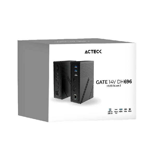 Docking Station Acteck Gate 14V DH696 14 en 1, USB-C, HDMI/DisplayPort/VGA, RJ45, PD 100W, SD/microSD, Negro – AC-937047