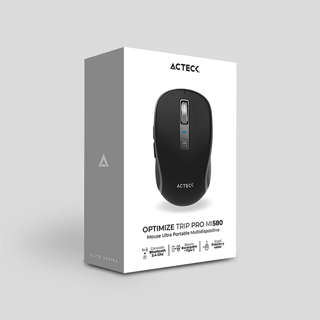 Mouse Acteck Optimize Trip Pro MI580, RF Inalámbrico/Bluetooth, Óptico, 1.600DPI, Recargable, Negro - AC-939591