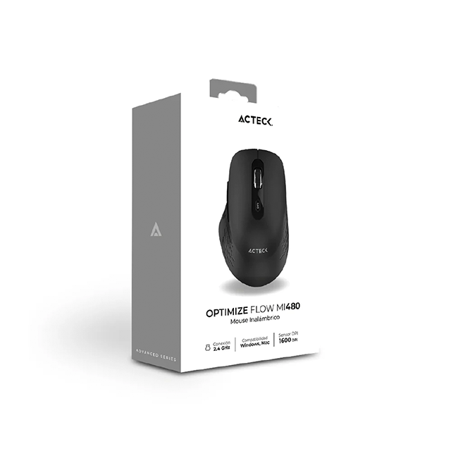 Mouse Acteck Optimize Flow MI480, RF Inalámbrico, Óptico, 1.600DPI, Negro - AC-939836