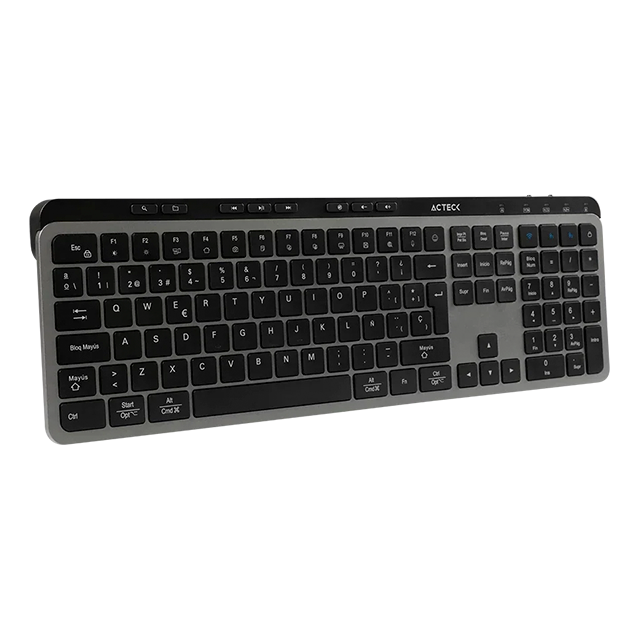 Teclado Multidispositivo Acteck Inspire Krea TI755, 100%, 118 Teclas, 2.4 GHz, Bluetooth 5.1, Membrana Tipo Tijera, Recargable, Negro-Gris – AC-940085