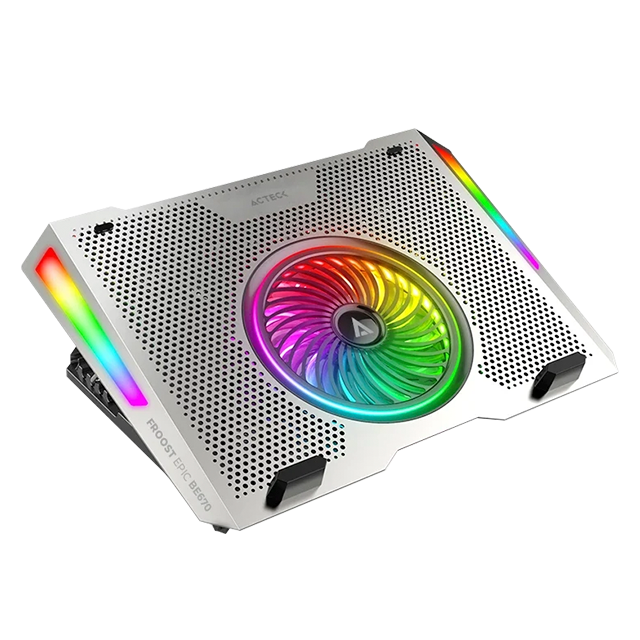 Base Enfriadora para Laptop Acteck Froost Epic BE670, hasta 15.6", 5 Ventiladores, RGB, 2× USB-A, Plata/Negro – AC-940764