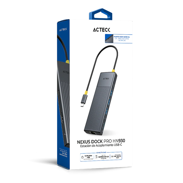 Hub USB-C 9 en 1 Acteck Nexus Dock Pro HN930, HDMI 4K 60Hz, Ethernet Gigabit, USB-C PD 100W – AC-944618