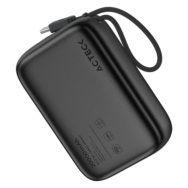 Cargador Powerbank Acteck Energon GO Plug Max PG80, 20,000 mAh, USB-C, Carga Rápida 22.5W, Cable Integrado, Negro – AC-945608