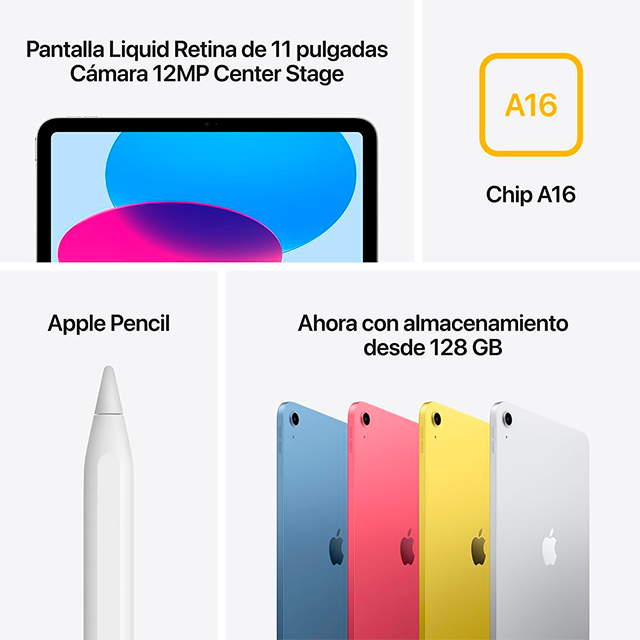 Tablet Apple iPad 11" A16, 128GB, Wi-Fi 6, Liquid Retina, Cámara 12MP, USB-C, Amarillo – MD4D4LL/A