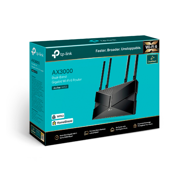 Router TP-Link Archer AX53 Wi-Fi 6 AX3000, Doble Banda, HomeShield, 4 Antenas, Gigabit - Archer AX53