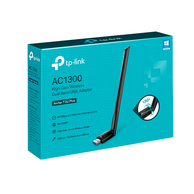 TP-Link Archer T3U Plus, Adaptador USB Wi-Fi AC1300 Dual Band, Antena de Alta Ganancia, USB 3.0 - ARCHER T3U PLUS