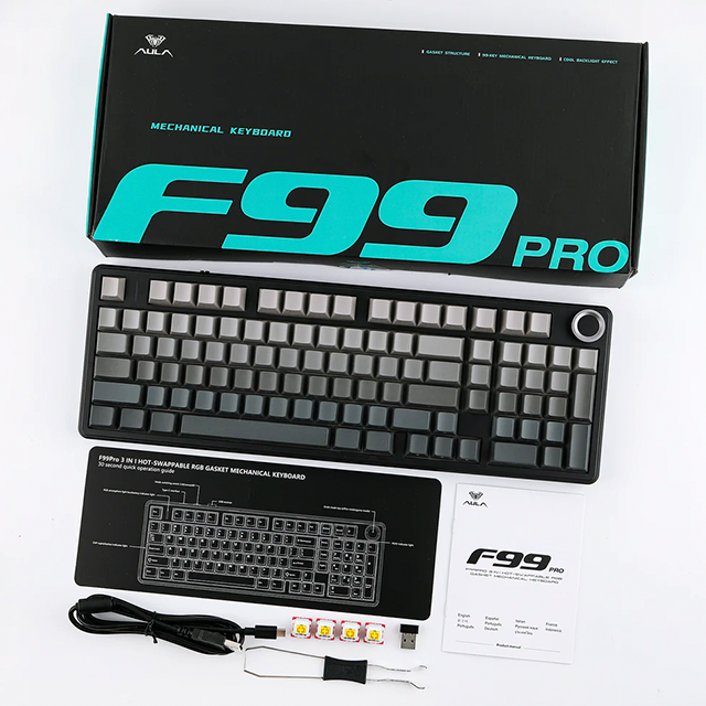 Teclado mecánico Aula F99 Pro inalámbrico, 90%, pantalla integrada, Star Vector switch, gasket 9 niveles, RGB, negro/gris – 8500-0054