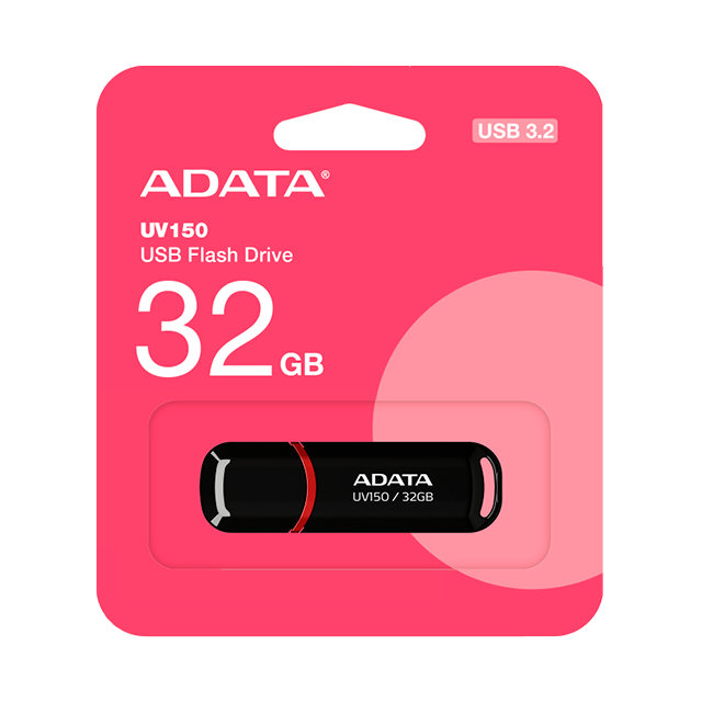 Memoria USB ADATA UV150 32 GB, USB 3.2 Gen 1, Lectura hasta 100 MB/s, Retrocompatible con USB 2.0, Negro – AUV150-32G-RBK