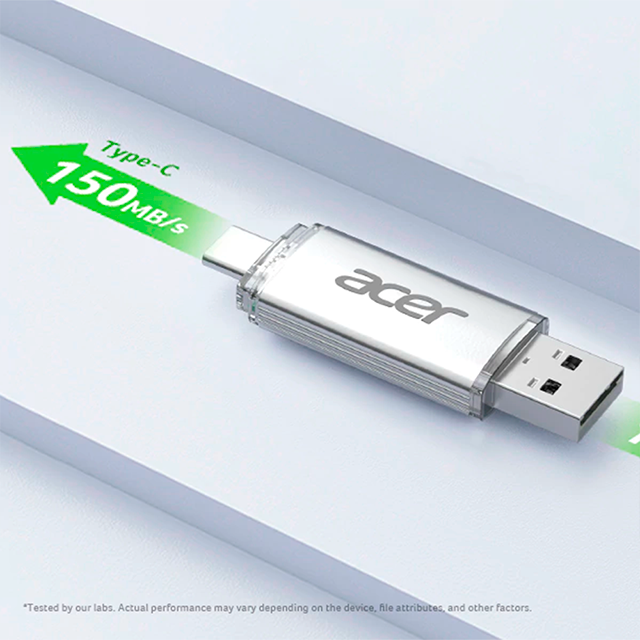 Memoria USB Acer UT300 16GB, USB 3.2 Gen 1, Dual USB-A/USB-C, lectura 150 MB/s, escritura 90 MB/s – BL.9BWWA.587