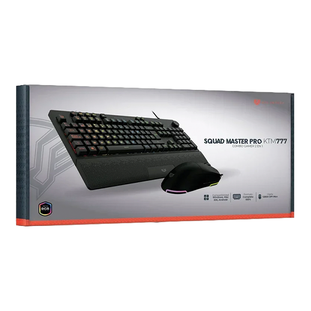 Combo Gamer Balam Rush Squad Master Pro KTM777, Teclado + Mouse, RGB, 12,800 DPI, Anti-Ghosting, USB, Negro – BR-936903