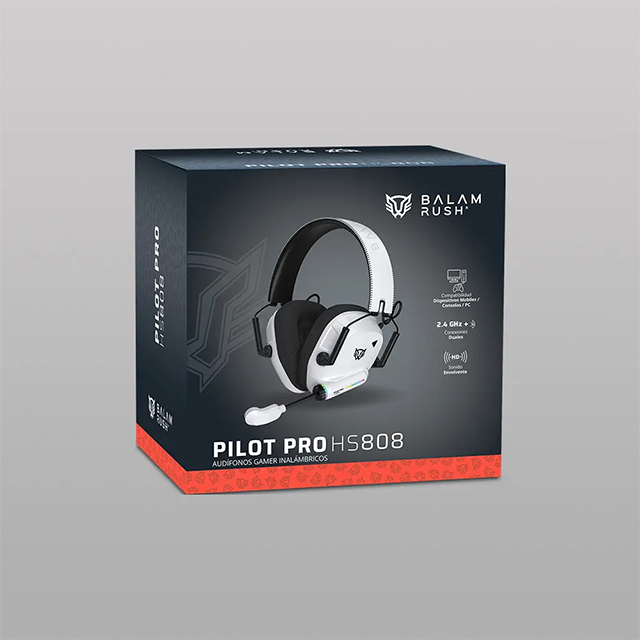 Audífonos Gamer Inalámbricos Pilot Pro HS808, Sonido Envolvente, Micrófono Retráctil, Batería de Larga Duración, Iluminación RGB, Blanco - BR-938594