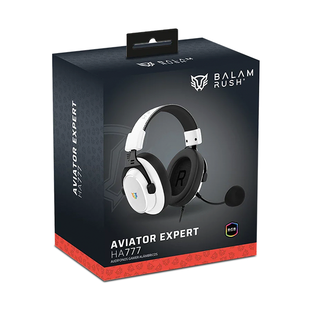 Diadema Gamer Balam Rush Aviator Expert HA777, 53mm, Micrófono Desmontable, Alámbricos, Blanco - Negro – BR-941150