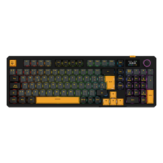 Teclado Gamer Mecánico Inalámbrico Defeat Level GK3, 90%, Bluetooth 5.1, 2.4GHz, Gasket, RGB, pantalla y perilla, Legend Negro – BR-942492