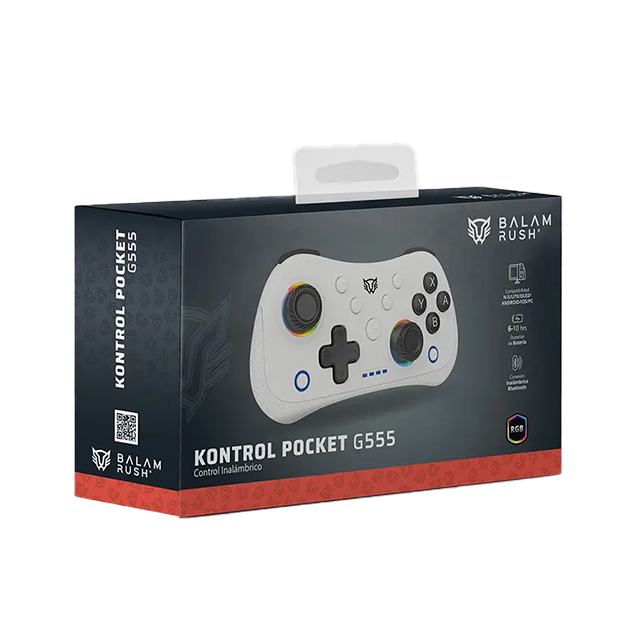 Control Inalámbrico Balam Rush Kontrol Pocket G555, Bluetooth 5.0 / USB-C, Multiplataforma, Compatible Nintendo Switch, RGB, Blanco - BR-942560