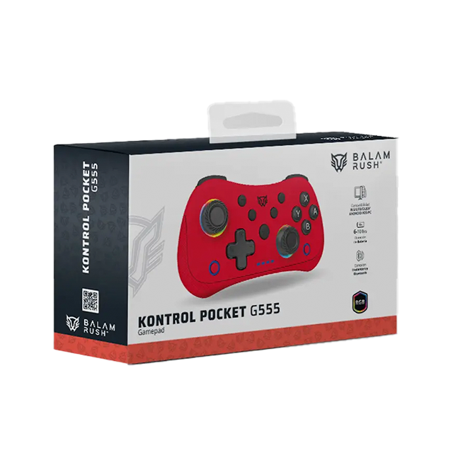 Control Inalámbrico Balam Rush Kontrol Pocket G555, Bluetooth 5.0 / USB-C, Multiplataforma, Compatible Nintendo Switch, RGB, Rojo - BR-942584
