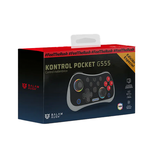 Control Inalámbrico Balam Rush Kontrol Pocket G555, Bluetooth 5.0 / USB-C, Multiplataforma, Compatible Nintendo Switch, RGB, Negro-Gris - BR-942607