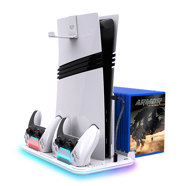 Base Enfriadora Froost Nexus BE680 para PS5, PS5 Slim y PS5 Pro, carga de controles, RGB, blanco – BR-943598