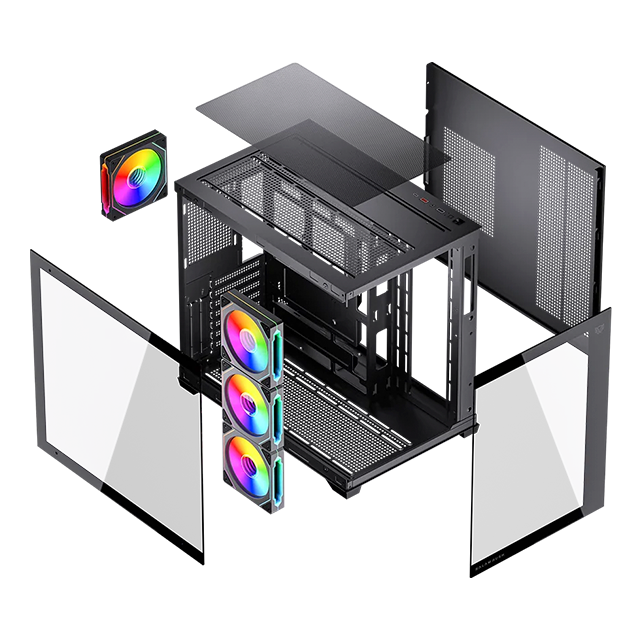 Gabinete Gamer Media Torre Tank Core Ultra GM925, ATX, Full Cristal, ARGB, USB-C, Negro – BR-943833