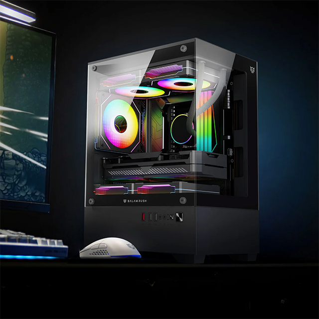 Gabinete Nitrox Glow Crystal 4700C, Micro ATX, vidrio templado, compacto, negro – BR-943918