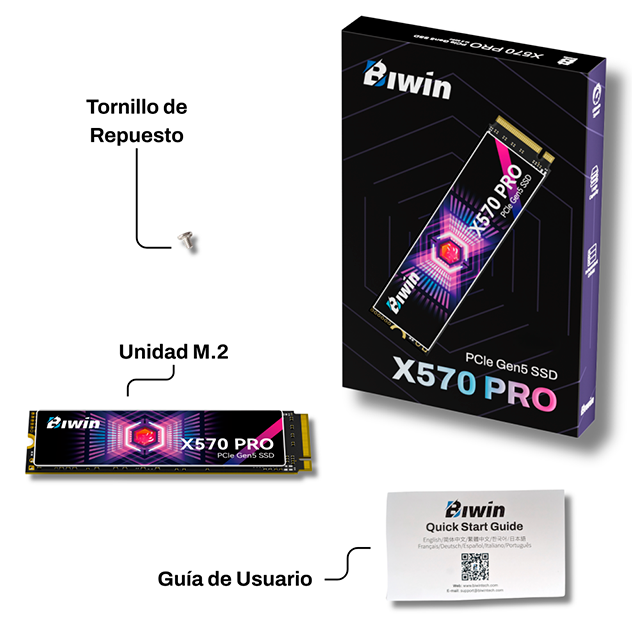 Unidad de Estado Solido SSD Biwin Black Opal X570 PRO 1TB, M.2 2280, PCIe Gen5 x4, NVMe 2.0, 1GB DRAM, hasta 14,000/10,500 MB/s – BX570DN01TB-RGX