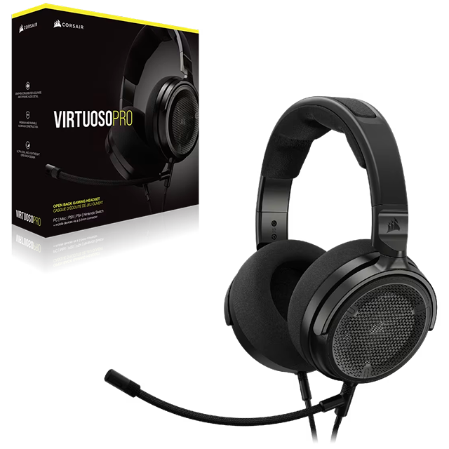 Diadema Corsair VIRTUOSO PRO Open Back, Alámbricos 3.5 mm, Drivers 50 mm de Grafeno, Micrófono Desmontable – CA-9011370-NA