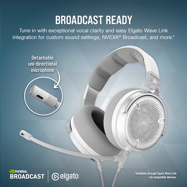 Diadema Corsair VIRTUOSO PRO Open Back, Alámbricos 3.5 mm, Drivers de Grafeno 50 mm, Micrófono Desmontable, Blanco – CA-9011371-NA