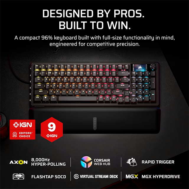 Teclado Mecánico Corsair Vanguard Pro 96, Switches Magnéticos Hall Effect, USB, Formato 96% – CH-91E911G-NA