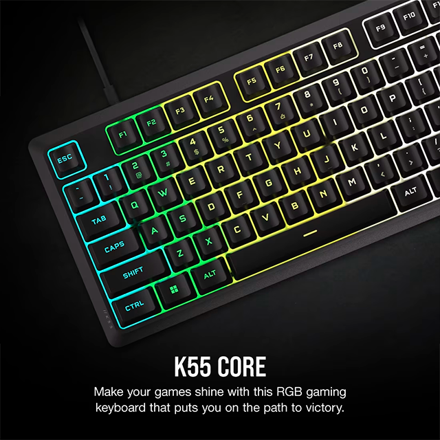 Teclado Gamer Corsair K55 Core RGB, Membrana, Switch Rubber, Retroiluminación RGB, Ingles – CH-9226C65-NA