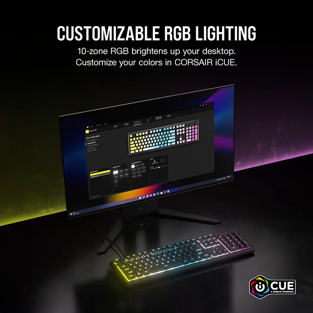 Teclado Gamer Corsair K55 Core RGB, Membrana, Switch Rubber, Retroiluminación RGB, Ingles – CH-9226C65-NA