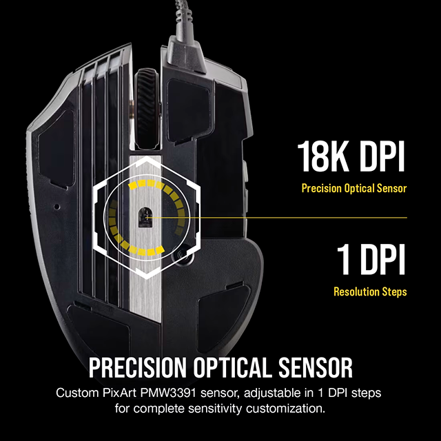Mouse Gamer Corsair Scimitar RGB Elite, Óptico 18,000 DPI, 17 Botones Programables, iCUE, Retroiluminación RGB, Alámbrico USB, Negro - CH-9304211-NA